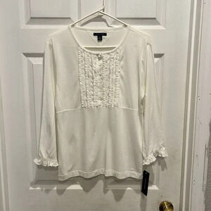 Tommy Hilfiger Womens White Long Sleeves Tuxedo Front‎ Top Size Large NWT